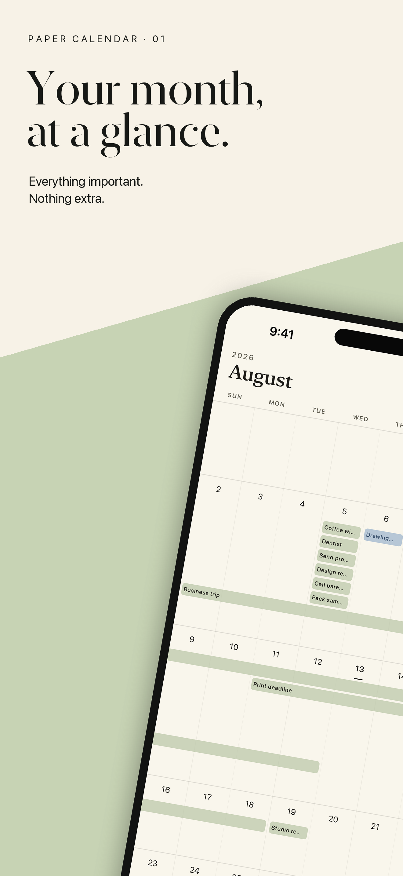 Paper Calendar month view on iPhone